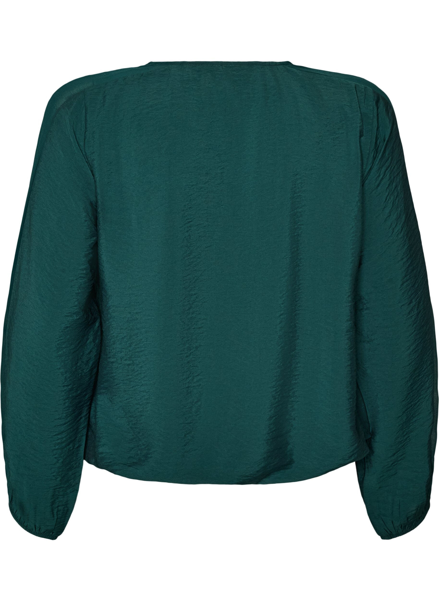 ZizziBluse med balloneffekt og chiffondetaljer, Gr&oslash;n, Packshot image number 1