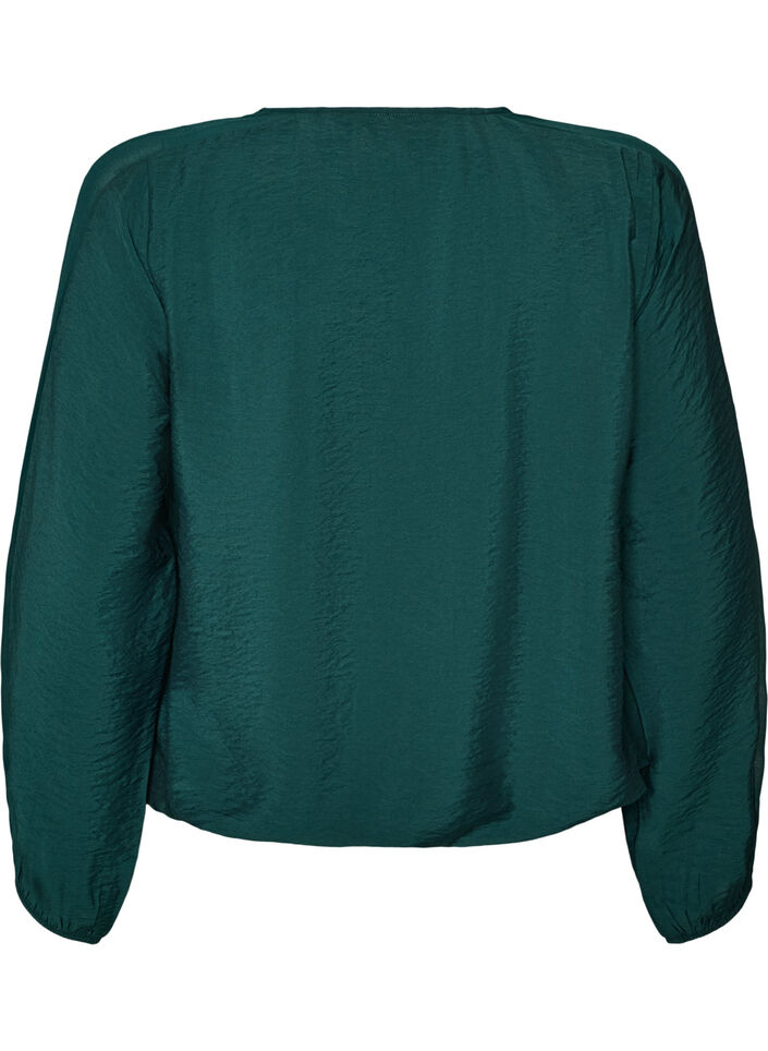 Bluse med balloneffekt og chiffondetaljer, Gr&oslash;n, Packshot image number 1