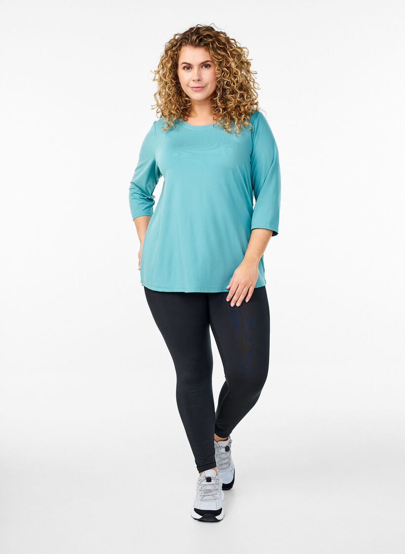 Tr&aelig;ningsbluse med 3/4 &aelig;rmer, Bl&aring;, Model image number 1