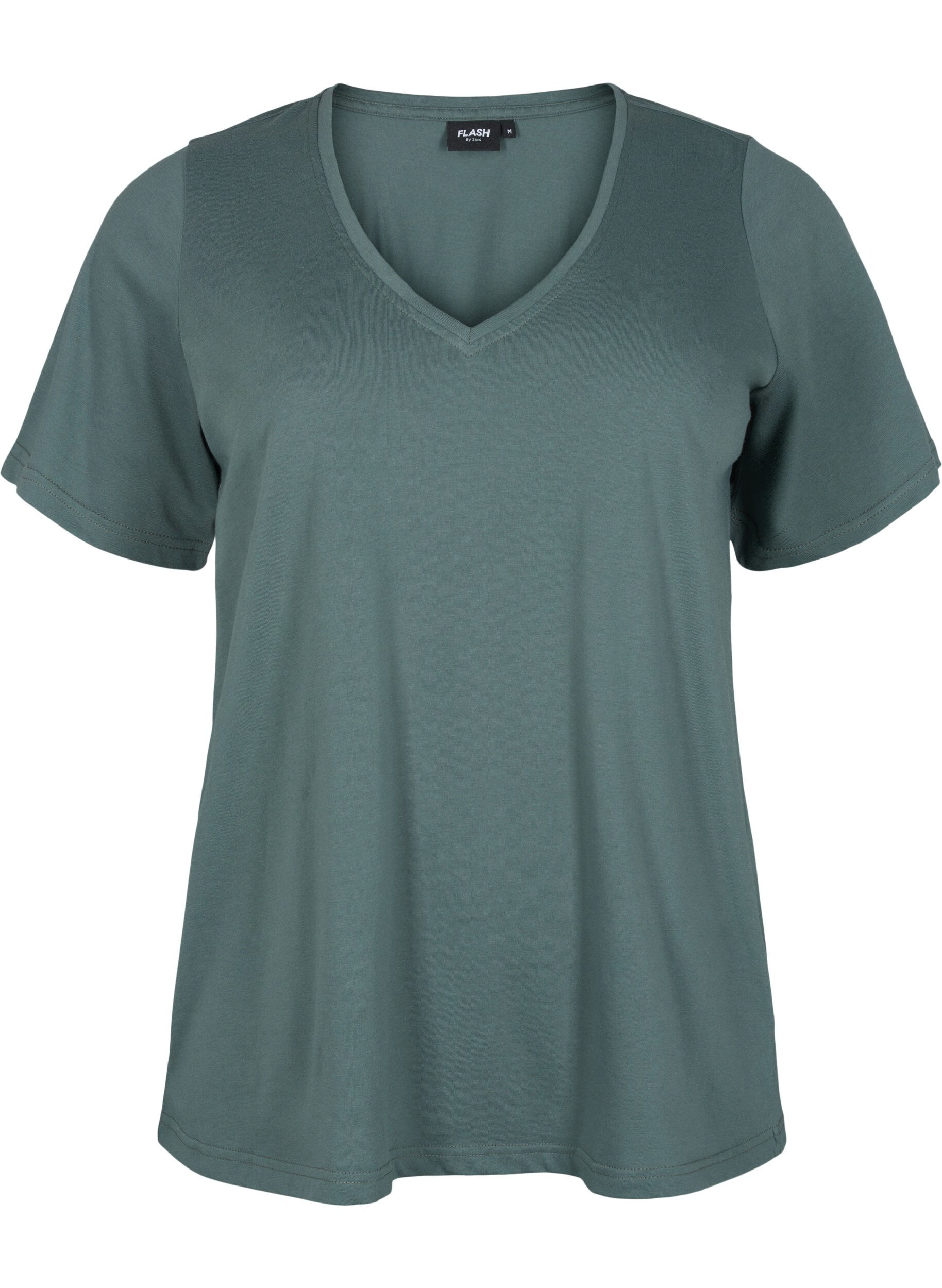 Zizzi FLASH - T-shirt med v-hals, Balsam Green, Packshot image number 0