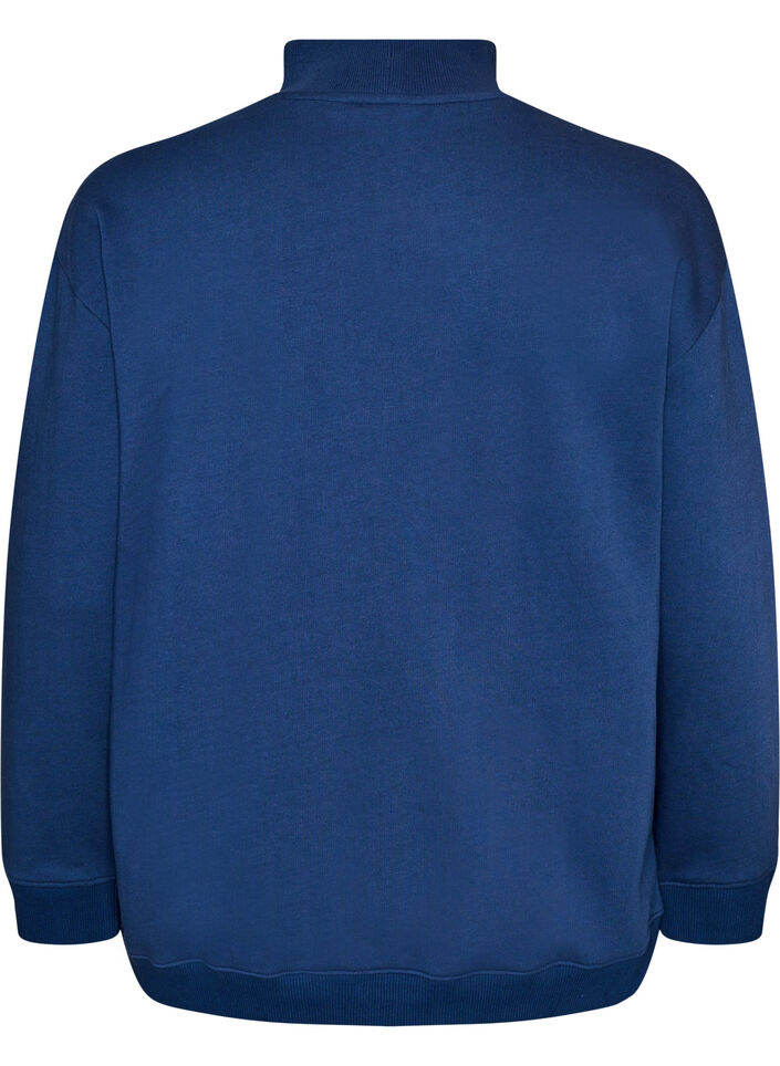 Sweatshirt med h&oslash;j hals og sporty frontmotiv, Bl&aring;, Packshot image number 1