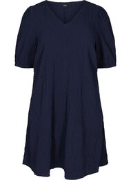 Struktureret kjole med a-form og pufærmer, Evening Blue