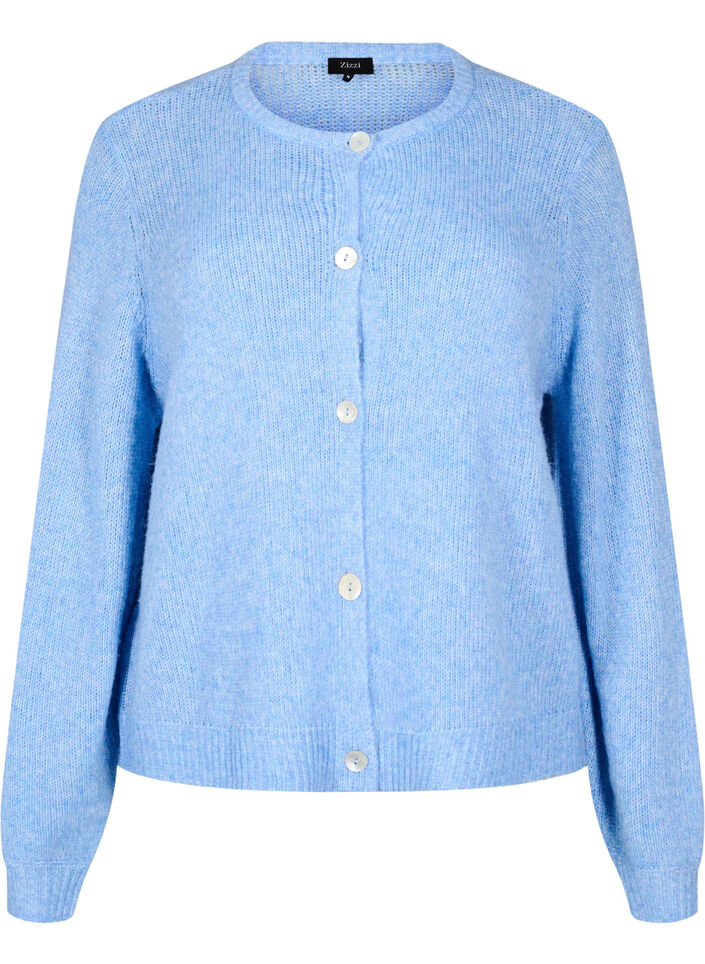 Strikcardigan med uld og knapper, Della R. Blue Mel., Packshot image number 0
