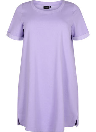 Sweatkjole med korte ærmer og slids, Lavender, Packshot image number 0