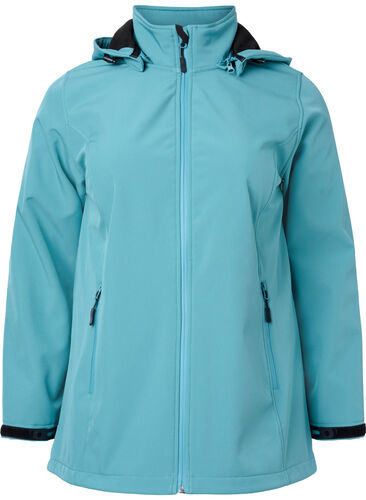 Softshell jakke med aftagelig hætte, Brittany Blue, Packshot image number 0