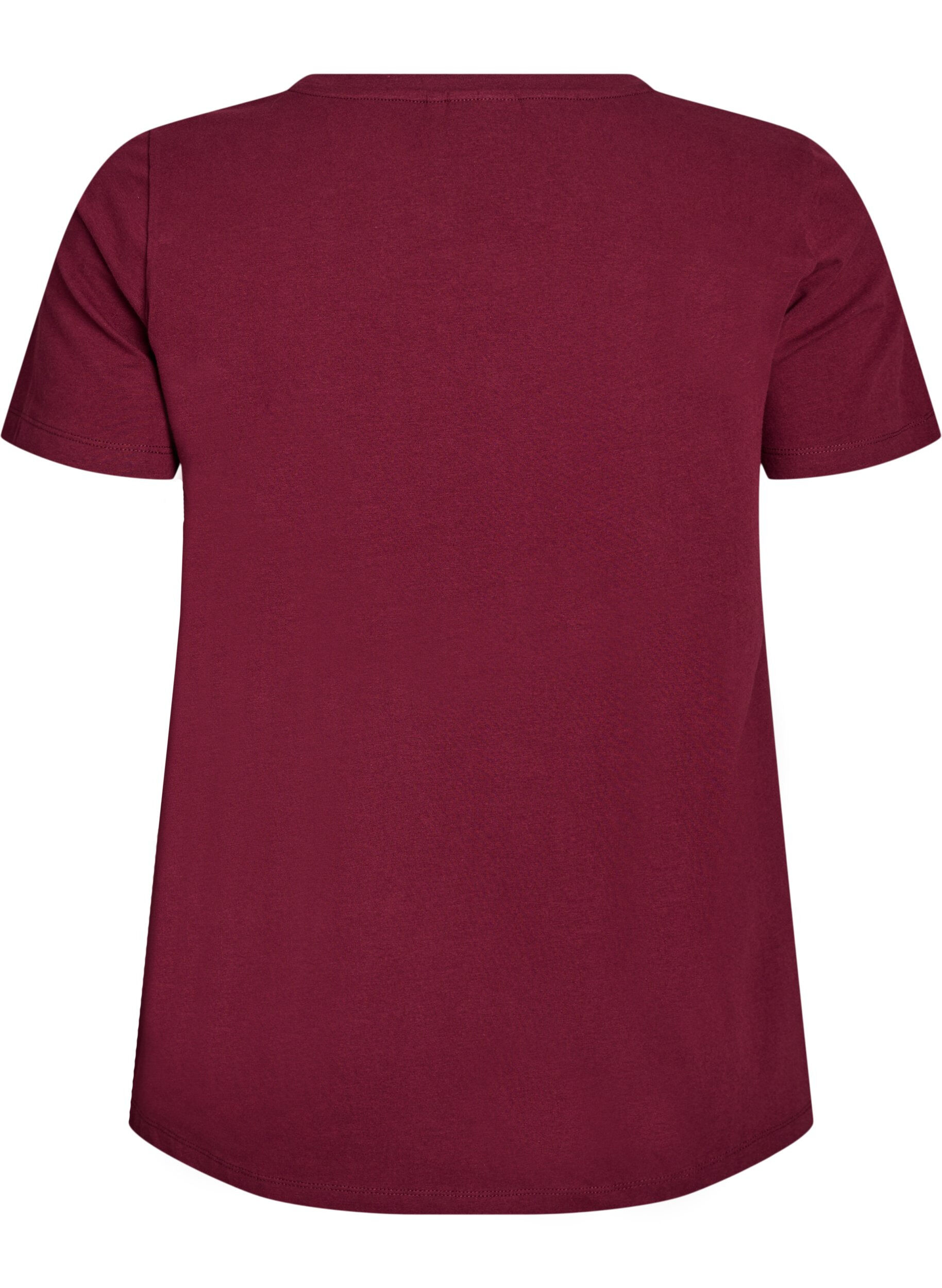 Zizzi Ensfarvet basis t-shirt i bomuld, M&oslash;rk Bordeaux, Packshot image number 1