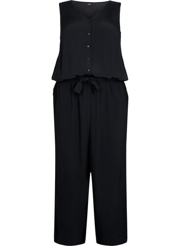 Ærmeløs jumpsuit i viskose, Black, Packshot image number 0