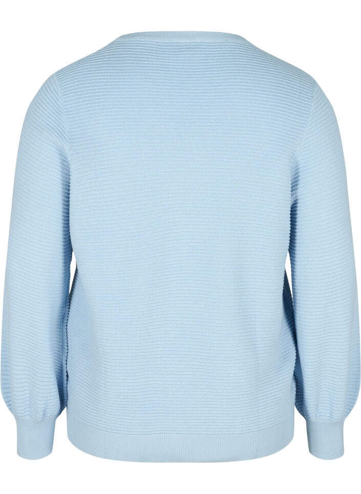 Langærmet strikbluse i økologisk bomuld, Chambray Blue, Packshot image number 1