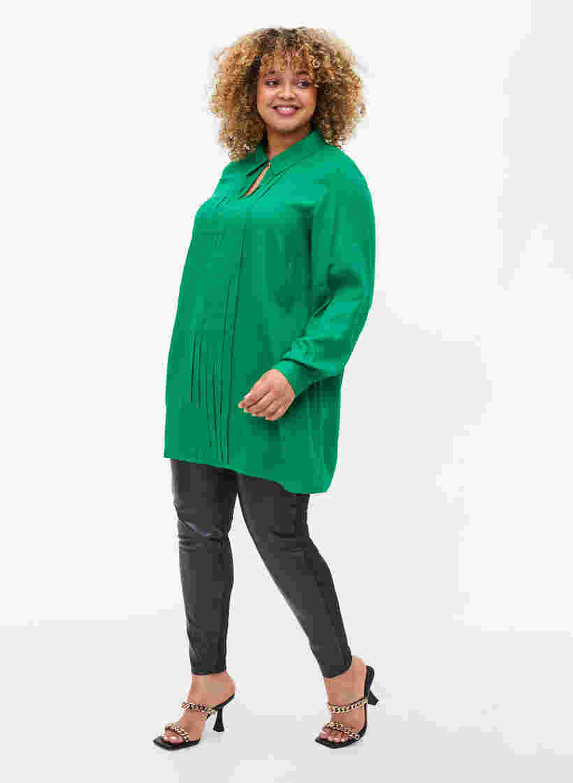 Langærmet viskose bluse med skjortekrave, Jolly Green, Model image number 3