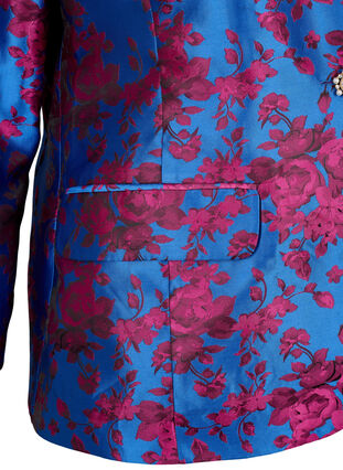 Blomstret blazer med perleknap, Blue Quartz Jaquard, Packshot image number 3