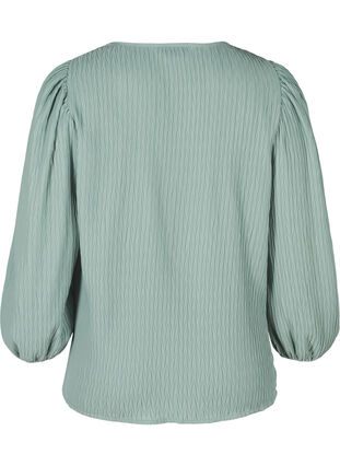 Struktureret bluse med pufærmer, Chinois Green, Packshot image number 1