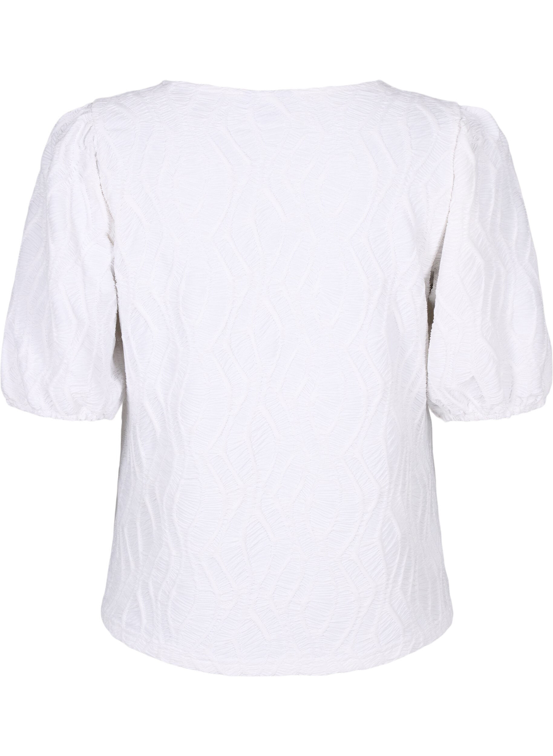 Zizzi Bluse med tekstur og korte &aelig;rmer, Bright White, Packshot image number 1