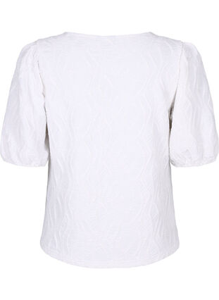 Bluse med tekstur og korte ærmer, Bright White, Packshot image number 1