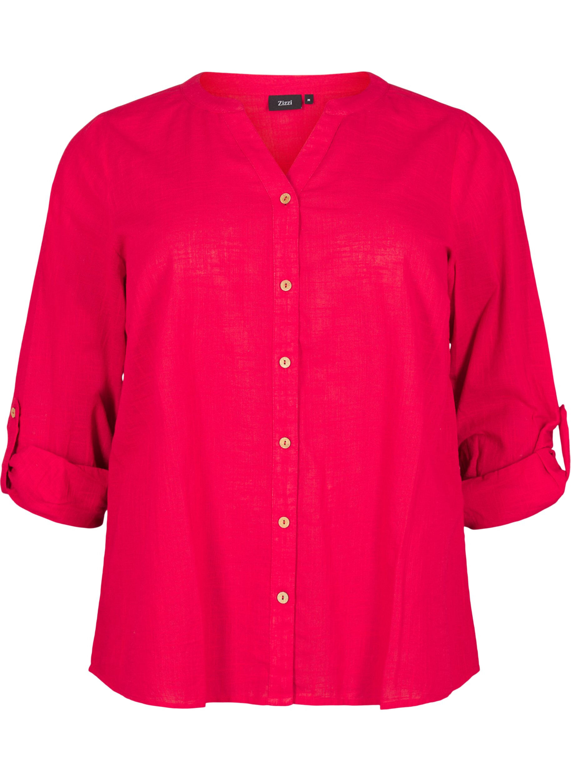 ZizziSkjortebluse i bomuld med v-udsk&aelig;ring, R&oslash;d, Packshot image number 0