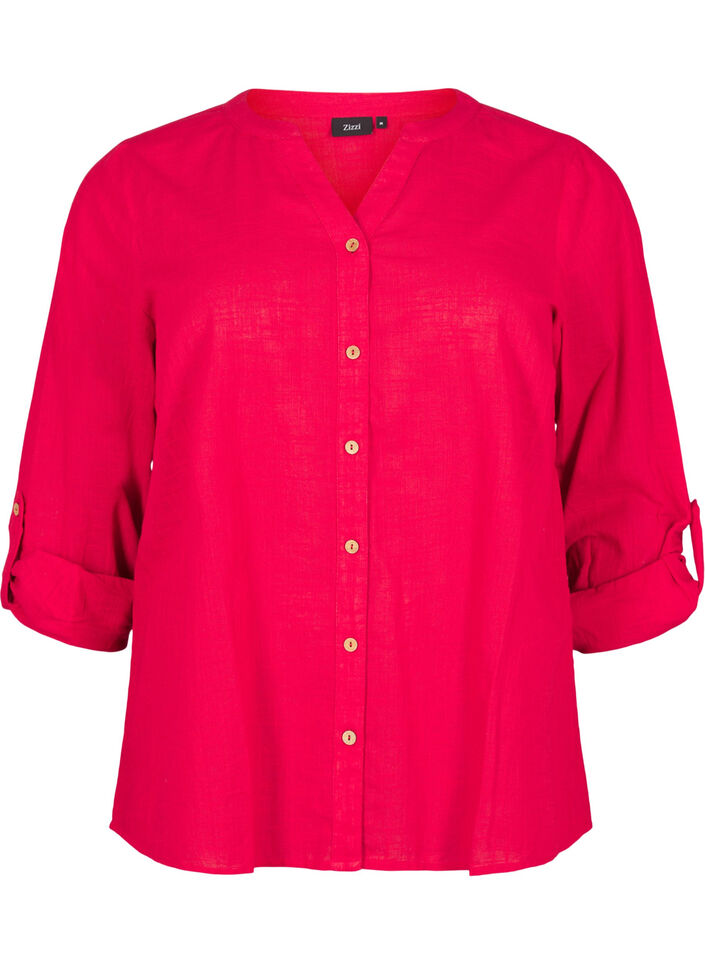 Skjortebluse i bomuld med v-udsk&aelig;ring, R&oslash;d, Packshot image number 0