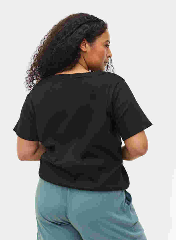 Bomulds t-shirt med ribstruktur, Black, Model image number 1