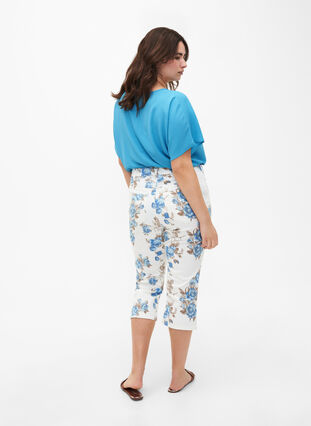 Amy capri jeans med blomsterprint og høj talje, White B.AOP, Model image number 1