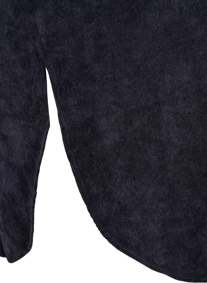 Lang skjortekjole i fløjl med knapper, Black, Packshot image number 3