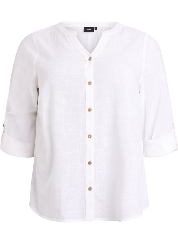 Skjortebluse i bomuld med V-udsk&aelig;ring, Hvid, Packshot image number 0