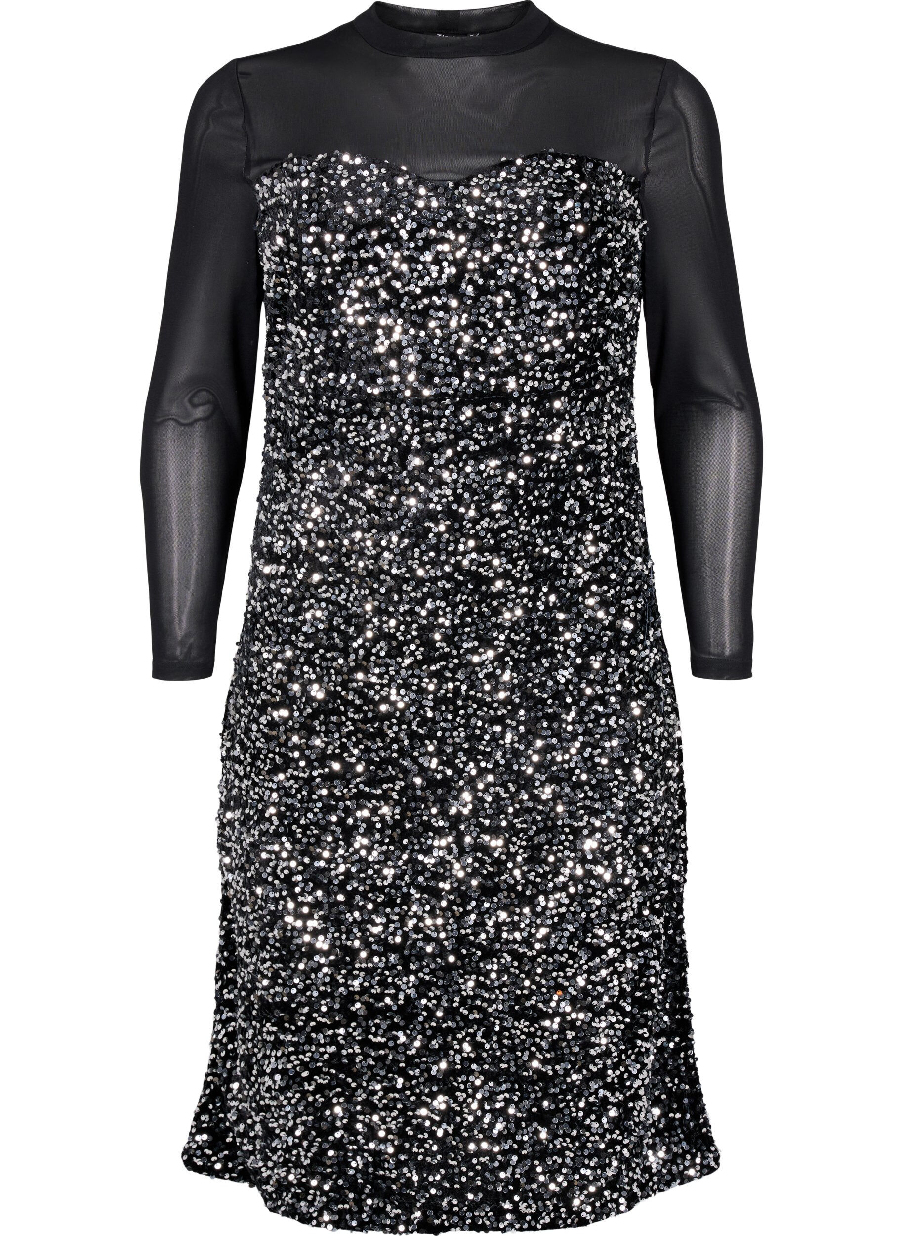 Zizzi Glitterkjole med pailletter, Black w. Silver, Packshot image number 0