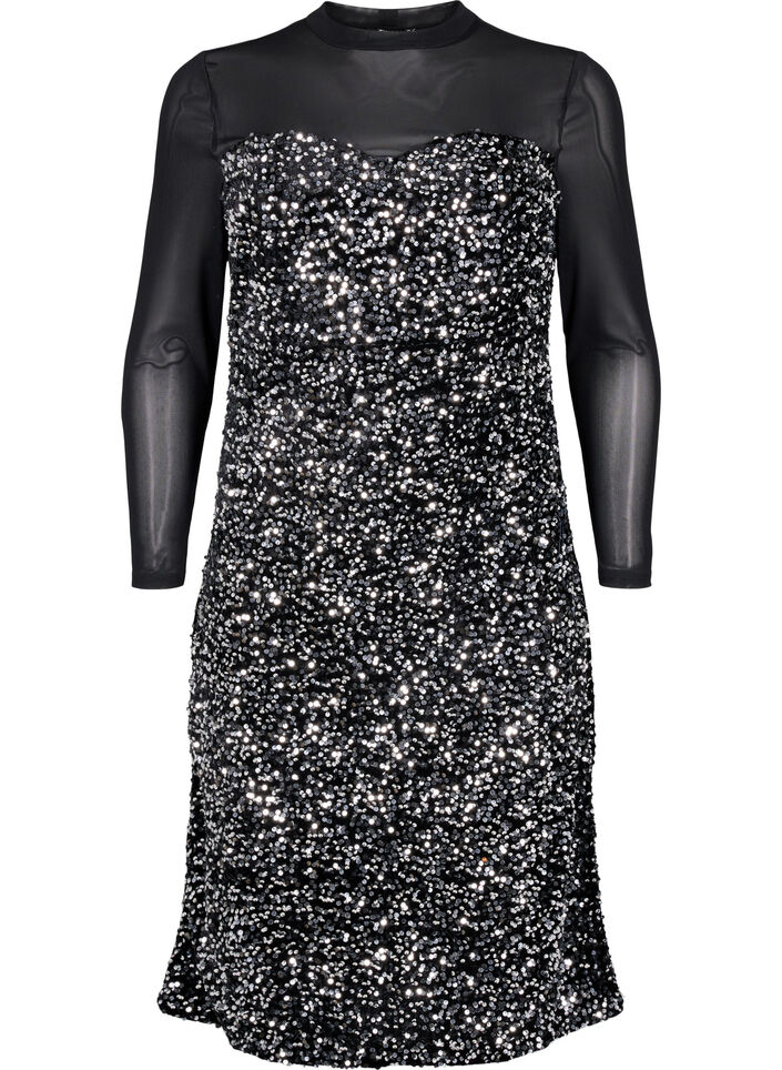 Glitterkjole med pailletter, Black w. Silver, Packshot image number 0