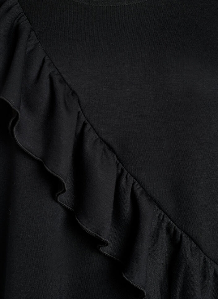 Jerseybluse med diagonal fl&aelig;sedetalje, Sort, Packshot image number 2