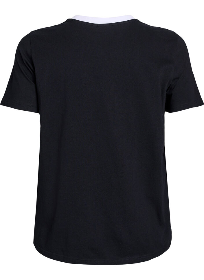 T-shirt med tekstprint og kontrastkant, Sort, Packshot image number 1