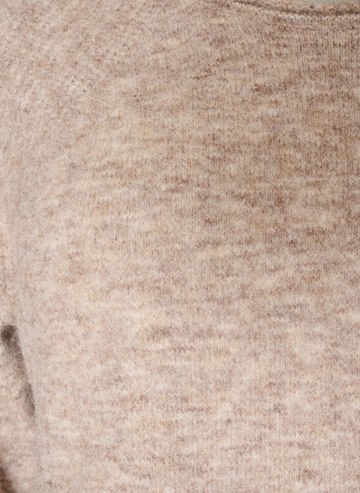 Strikbluse med raglan&aelig;rmer og bred blondekant, Beige, Packshot image number 2