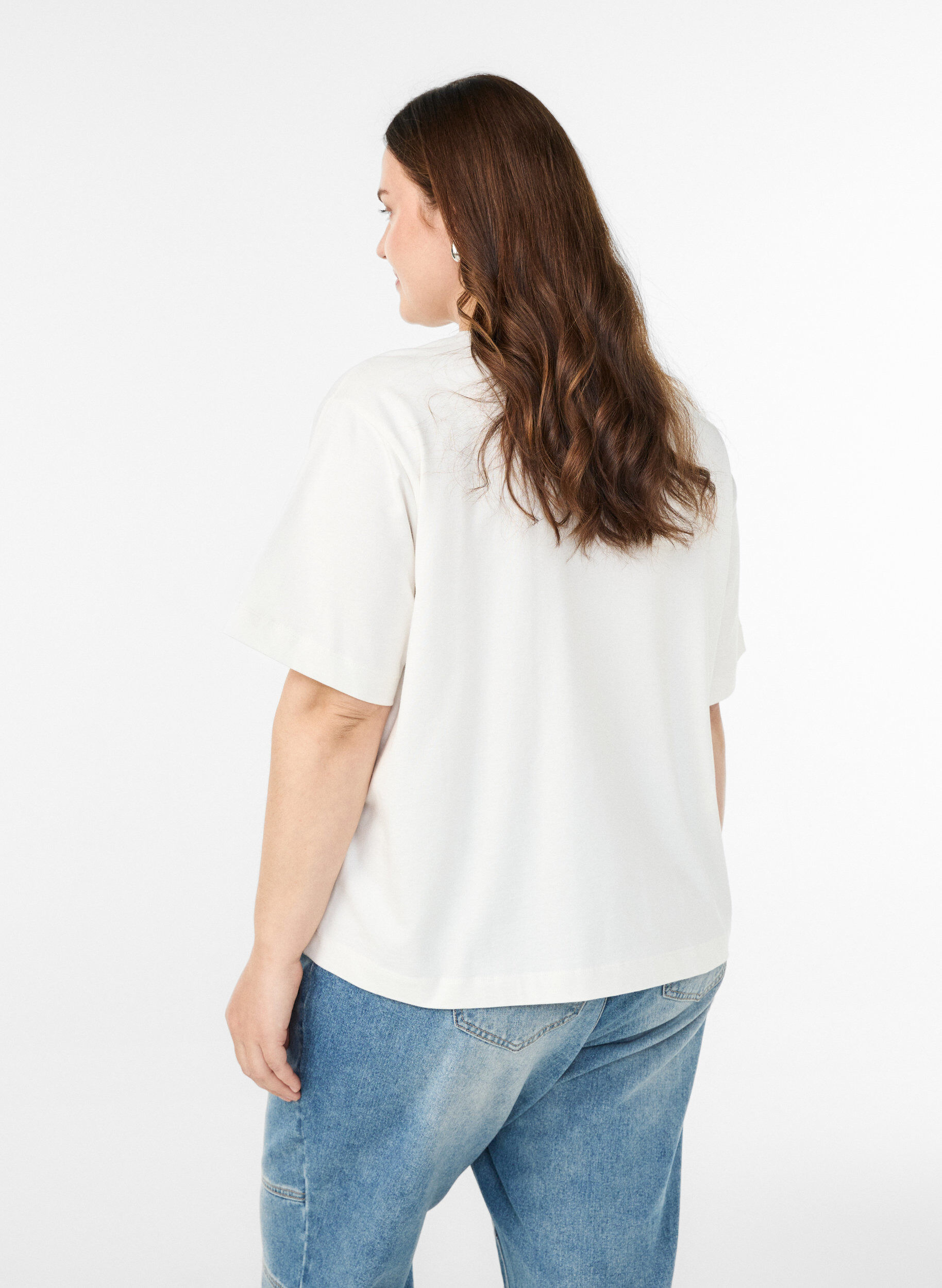 Zizzi Boxy t-shirt i bomuld, Hvid, Model image number 2