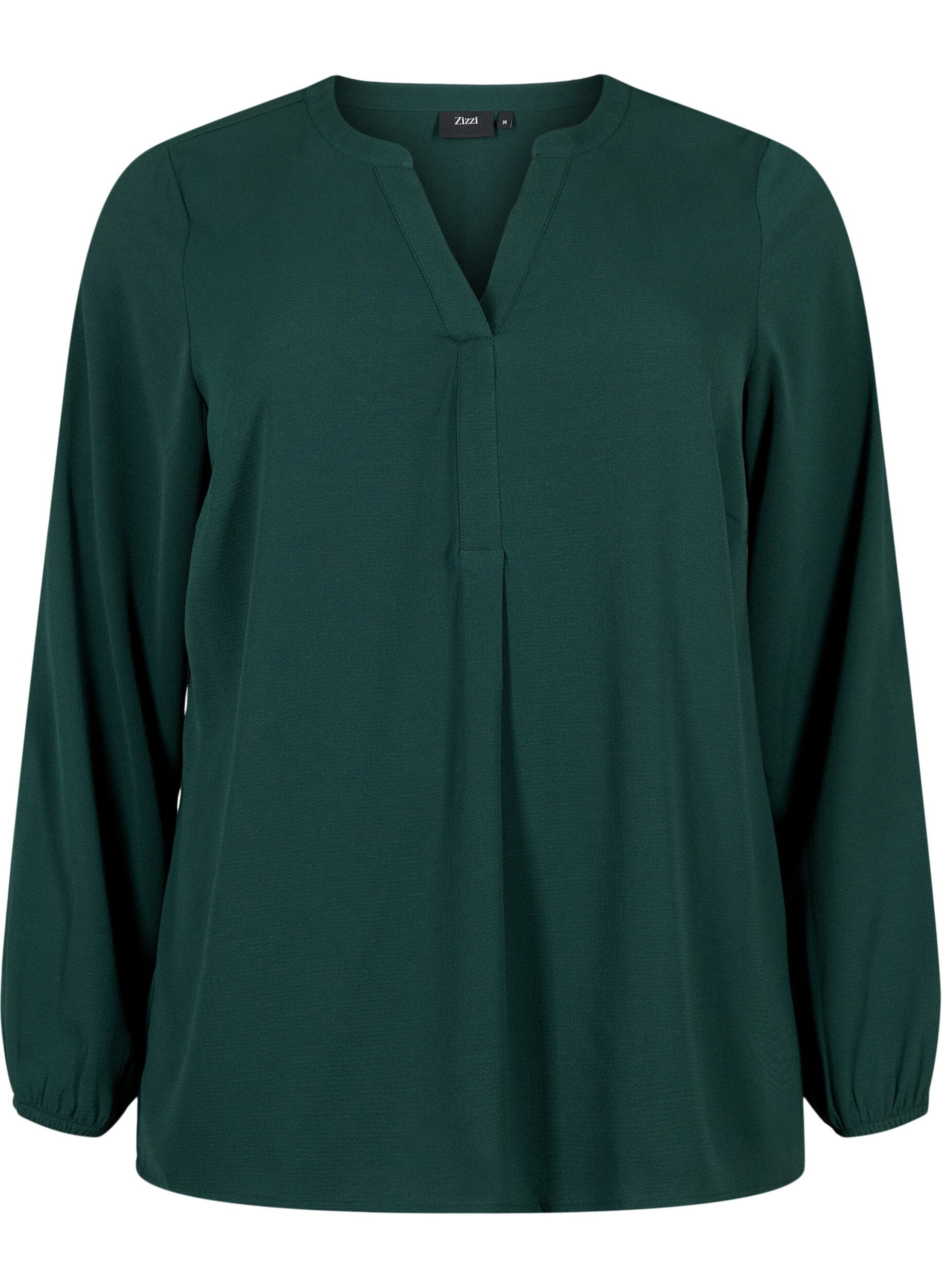 Zizzi Ensfarvet bluse med v-hals, Scarab, Packshot image number 0