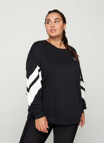 Sweatshirt med printdetaljer på ærmerne, Black, Model image number 0