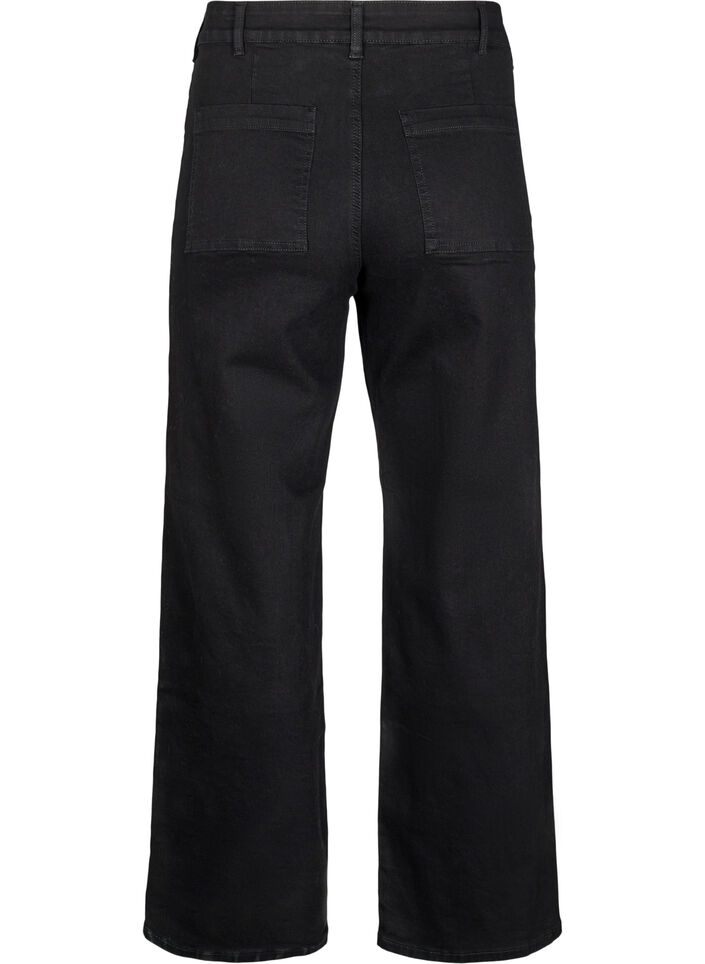 H&oslash;jtaljede jeans med vide ben, Sort, Packshot image number 1