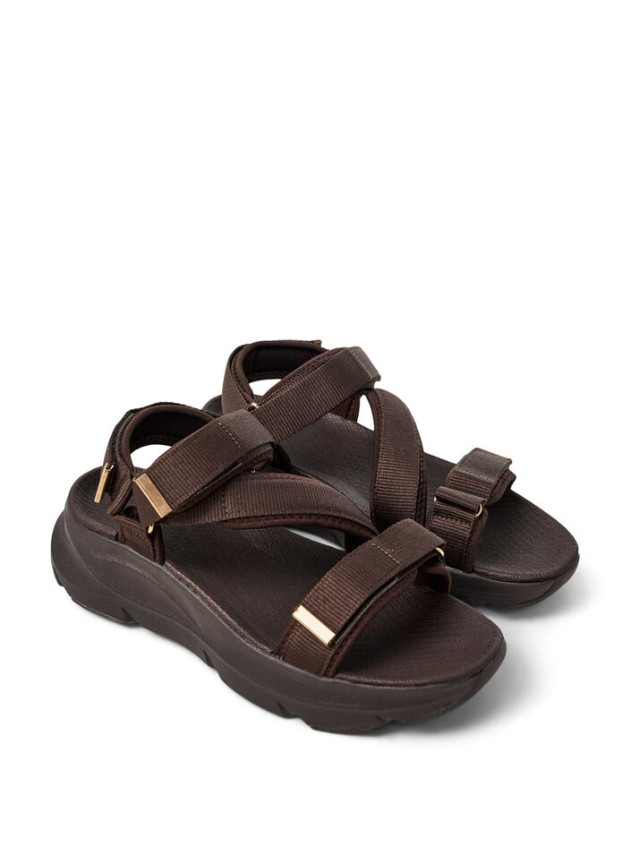 Komfortsandal med velcro og svangst&oslash;tte, Brun, Packshot image number 1