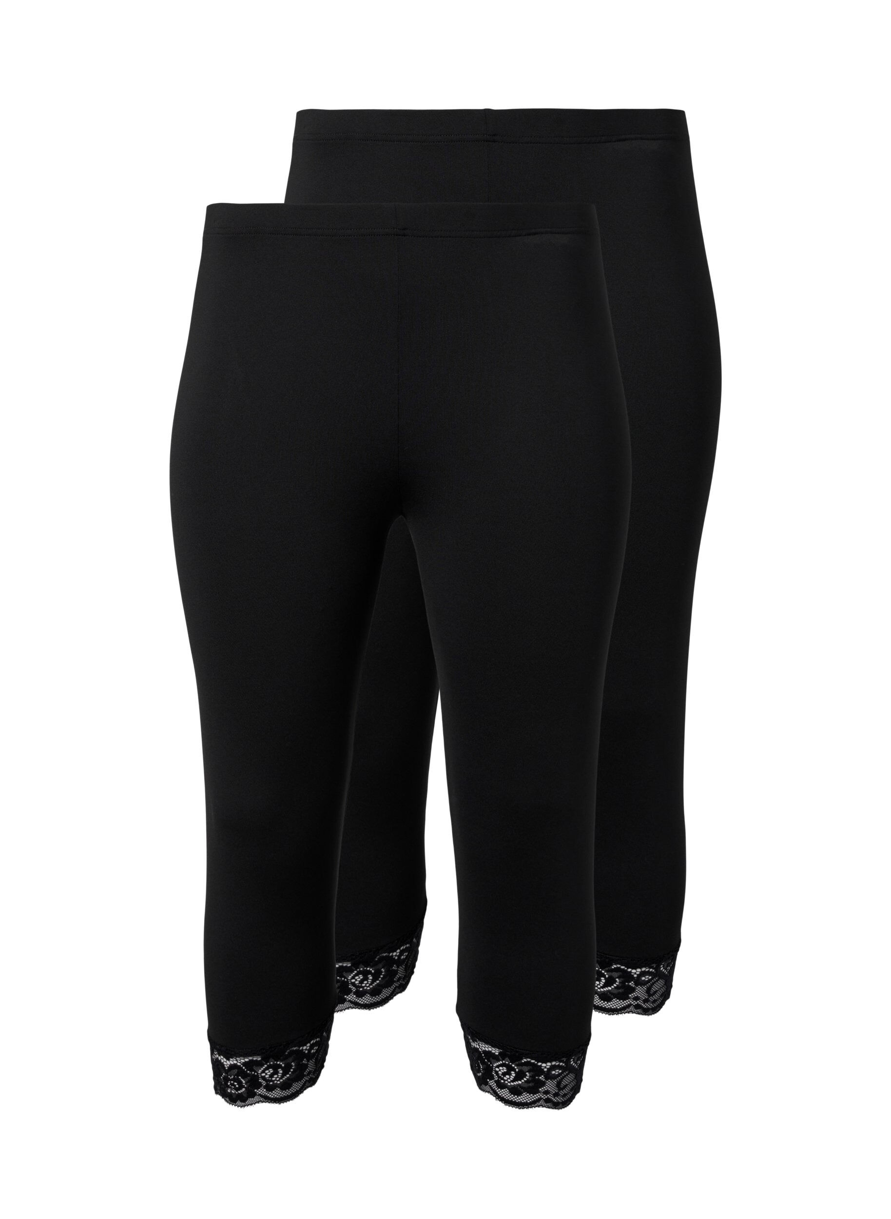 Zizzi 2-pak 3/4 leggings med blondekant, Black / Black, Packshot image number 0
