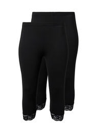 2-pak 3/4 leggings med blondekant, Black / Black
