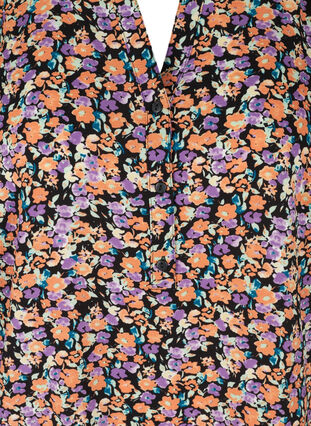 Printet bluse med korte ærmer, Black Flower AOP, Packshot image number 2