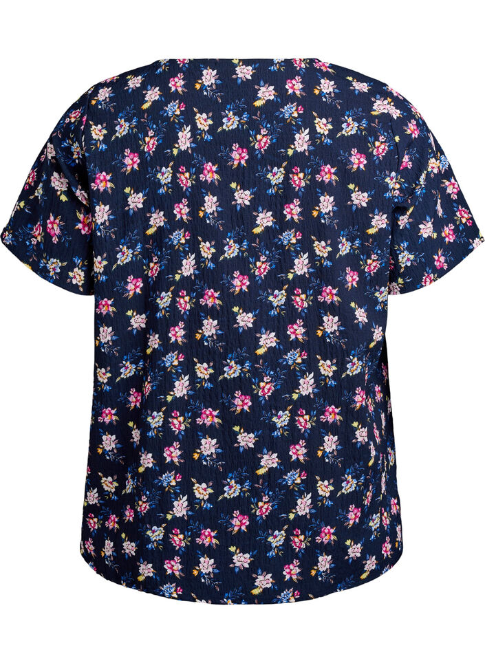 FLASH - Kortærmet bluse med tekstur, Blå, Packshot image number 1