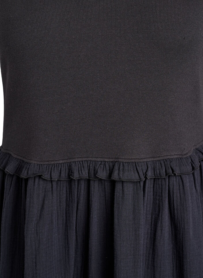 &AElig;rmel&oslash;s midikjole i bomuld med rib og musselin, Sort, Packshot image number 2