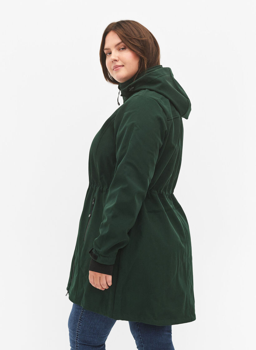 Softshell jakke med aftagelig hætte, Grøn, Model image number 2