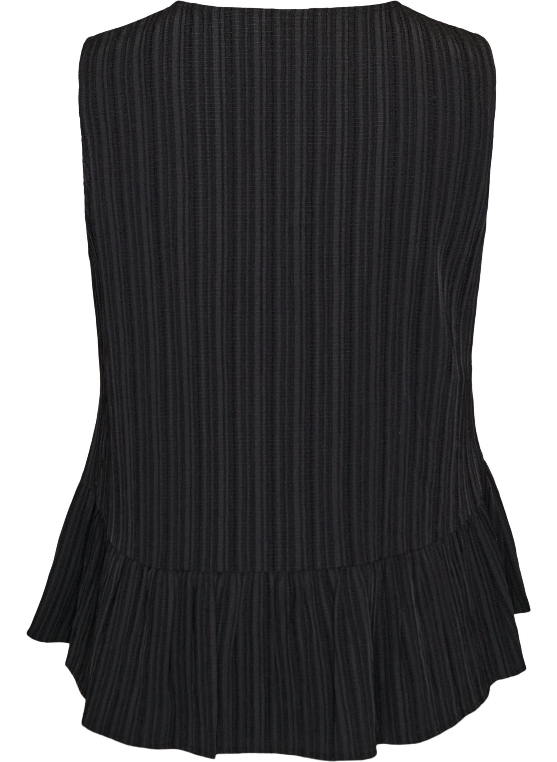 Zizzi&AElig;rmel&oslash;s bluse med struktur og sl&oslash;jfelukning, Sort, Packshot image number 1