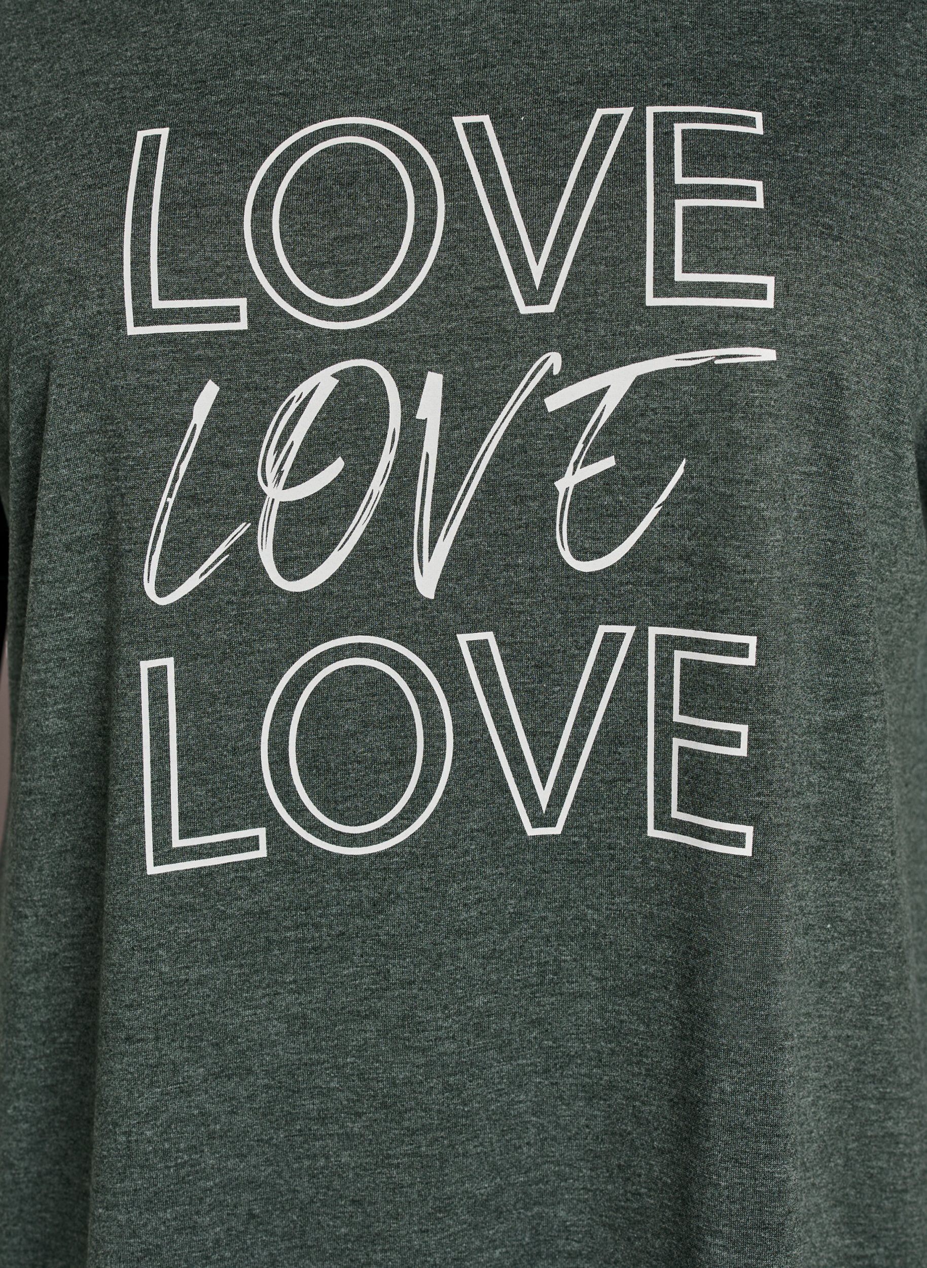 Zizzi Kort&aelig;rmet natkjole med tekstprint, Gr&oslash;n, Packshot image number 2