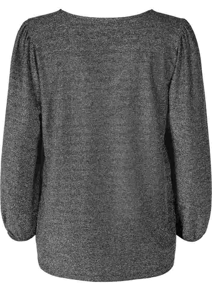 Bluse med glimmer og lange ærmer, Black Silver, Packshot image number 1
