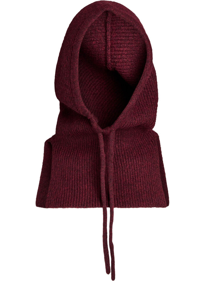 Strikket balaclava med snører, Mørk Bordeaux, Packshot image number 0
