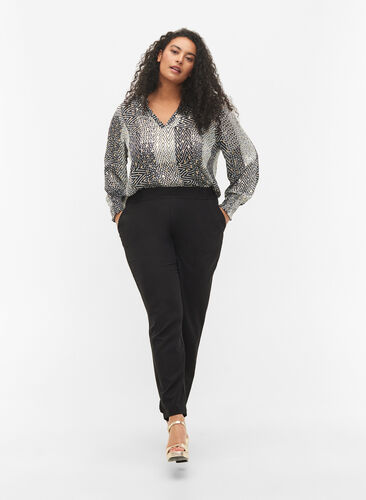 Ensfarvede bukser med straight fit, Black, Model image number 0