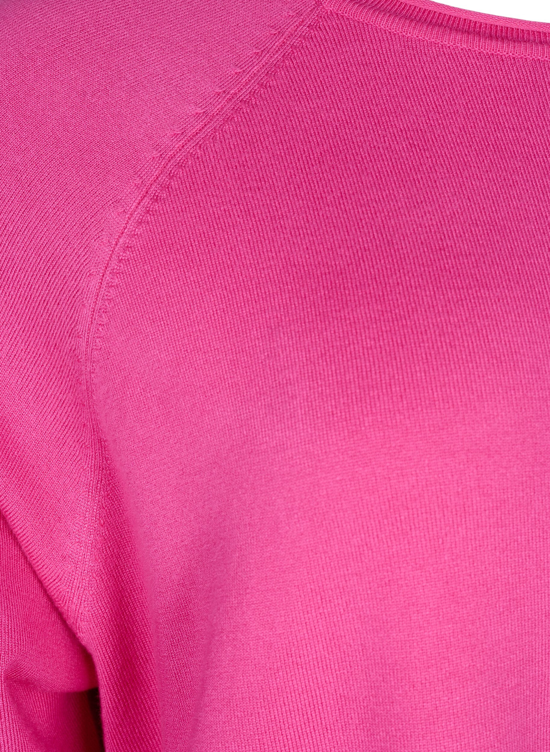 Zizzi Viskose strikbluse med 3/4 &aelig;rmer, Raspberry Rose, Packshot image number 2