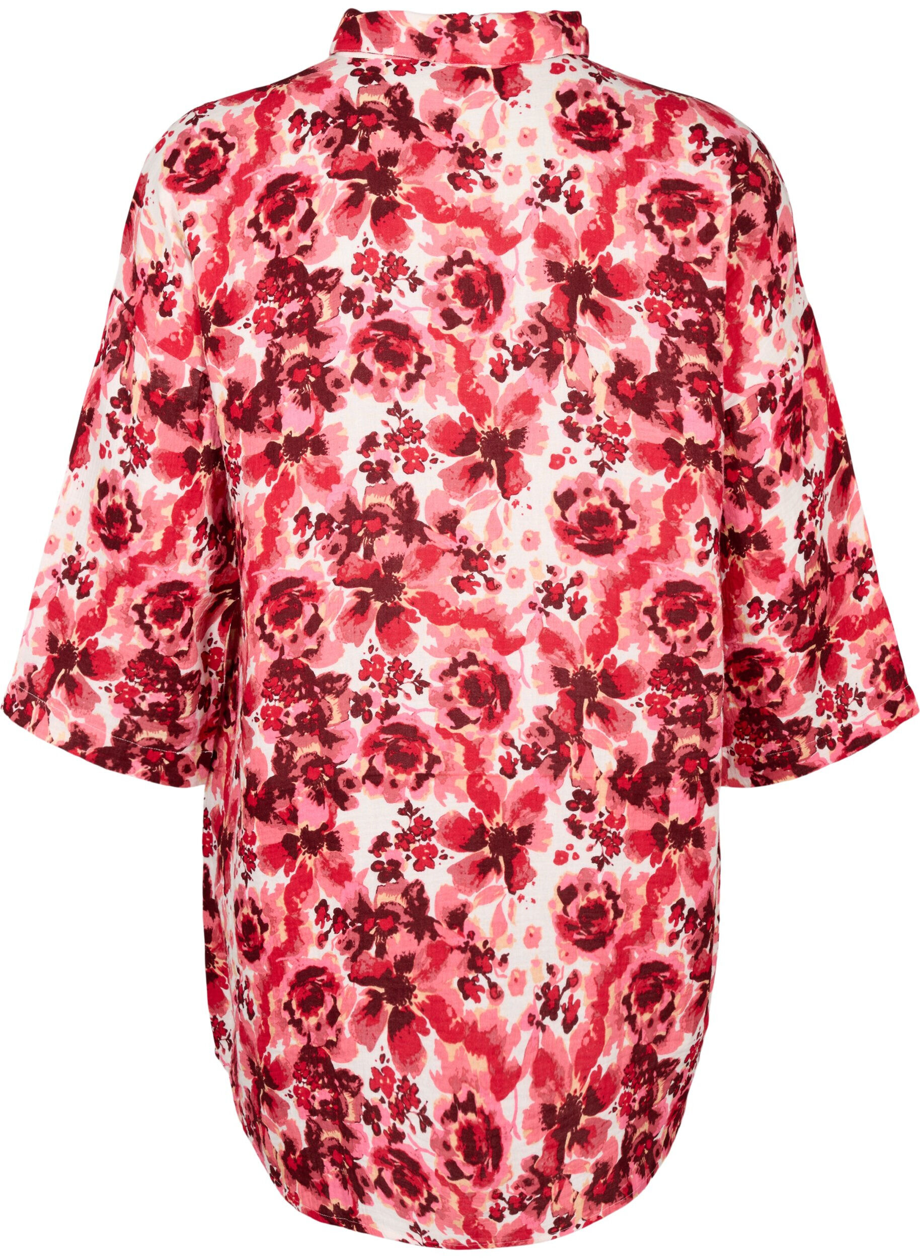 Zizzi Lang skjorte med all-over print, Pink AOP Flower, Packshot image number 1