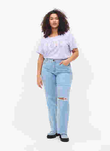 Bomulds t-shirt med rund hals og tryk, Lavender W. Love, Model image number 2