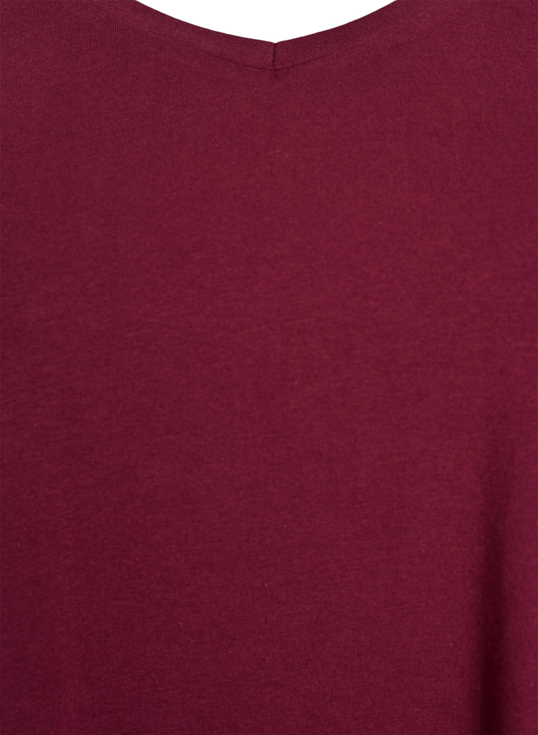 Zizzi Ensfarvet basis t-shirt i bomuld, M&oslash;rk Bordeaux, Packshot image number 2