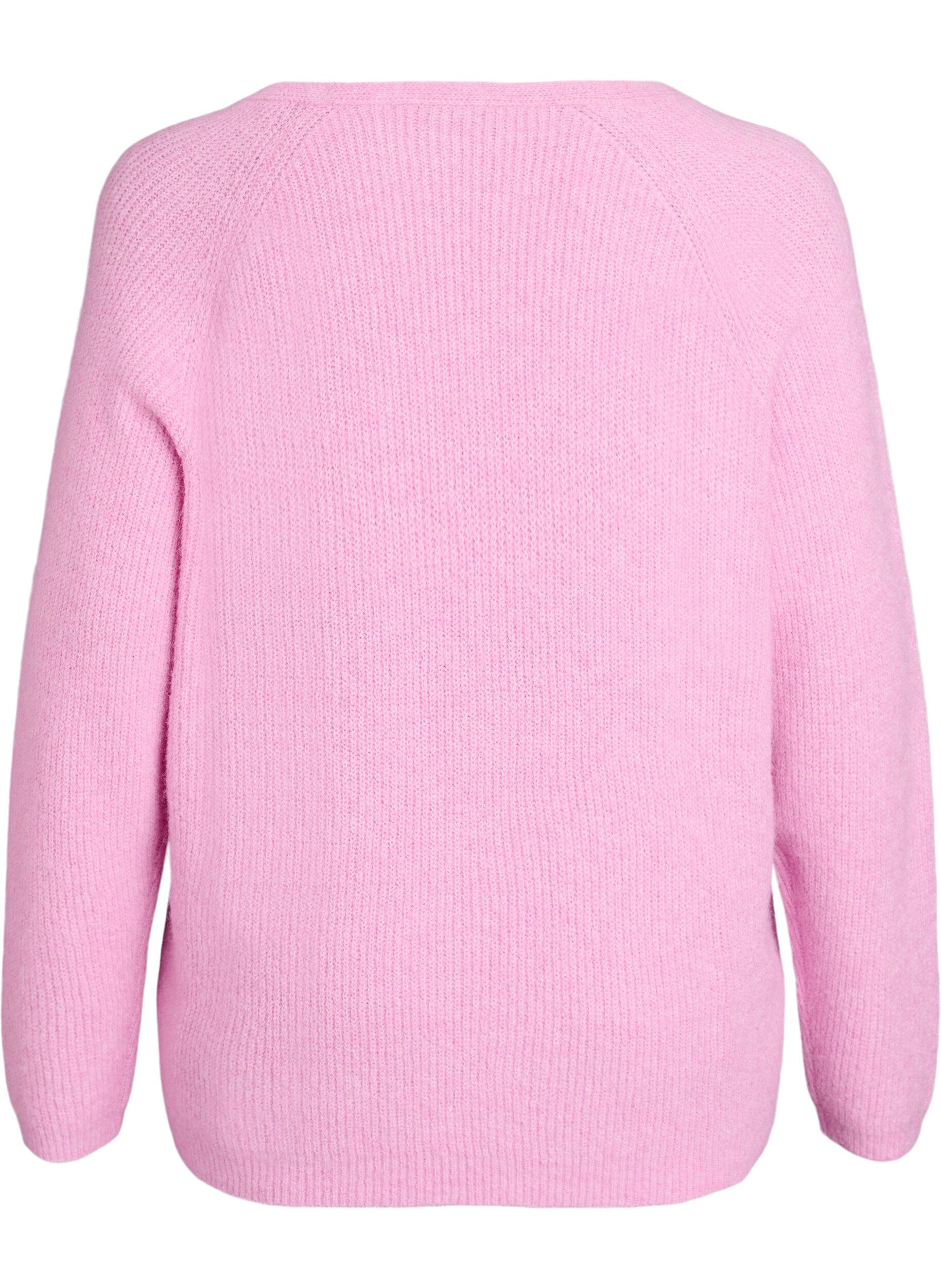 ZizziStrikbluse med V-hals og raglan&aelig;rmer, Lyser&oslash;d, Packshot image number 1