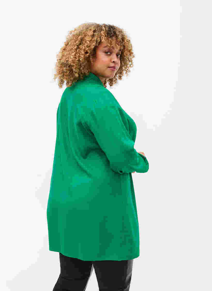Langærmet viskose bluse med skjortekrave, Jolly Green, Model image number 1
